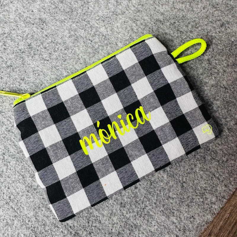Monedero MARVE XL - vichy rosa fluor + flores