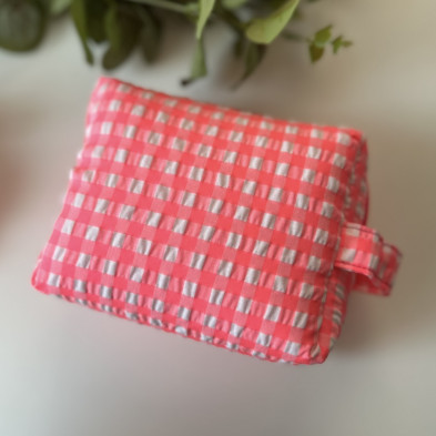 Neceser BOX talla S MARVE - vichy rosa fluor + interior flores rosa flúor - personalizable