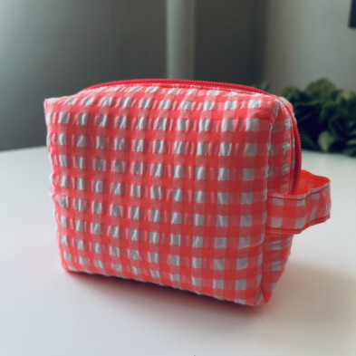 Neceser BOX talla S MARVE - vichy rosa fluor + interior flores rosa flúor - personalizable