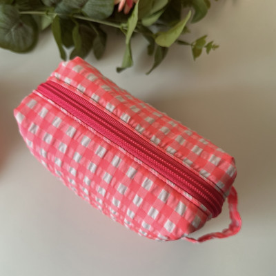 Neceser BOX talla S MARVE - vichy rosa fluor + interior flores rosa flúor - personalizable