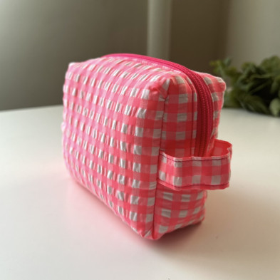 Neceser BOX talla S MARVE - vichy rosa fluor + interior flores rosa flúor - personalizable