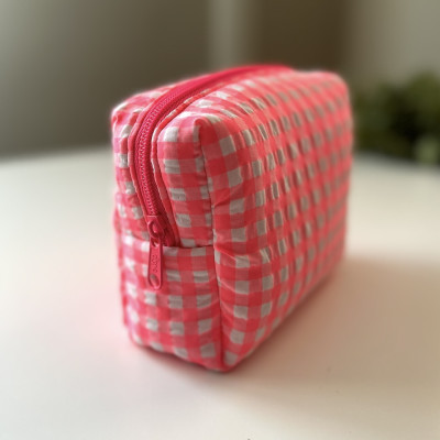 Neceser BOX talla S MARVE - vichy rosa fluor + interior flores rosa flúor - personalizable