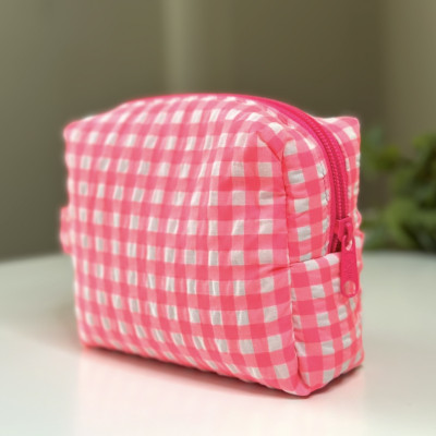 Neceser BOX talla S MARVE - vichy rosa fluor + interior flores rosa flúor - personalizable