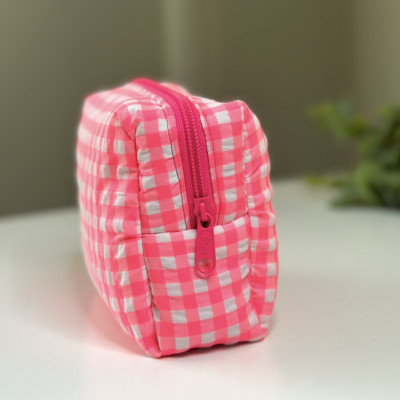 Neceser BOX talla S MARVE - vichy rosa fluor + interior flores rosa flúor - personalizable