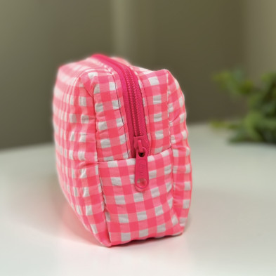 Neceser BOX talla S MARVE - vichy rosa fluor + interior flores rosa flúor - personalizable