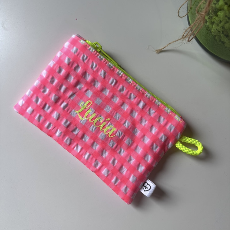 Monedero MARVE XL - vichy rosa fluor + flores
