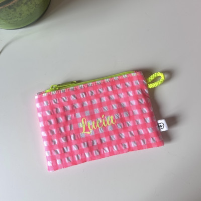 Monedero MARVE XL - vichy rosa fluor + flores