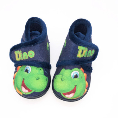 Zapatilla de casa bota velcro - "Dino" azul marino