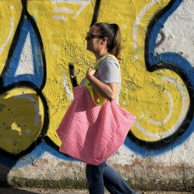 Totebag XL MARVE - rosa fluor + flor fluor - personalizable