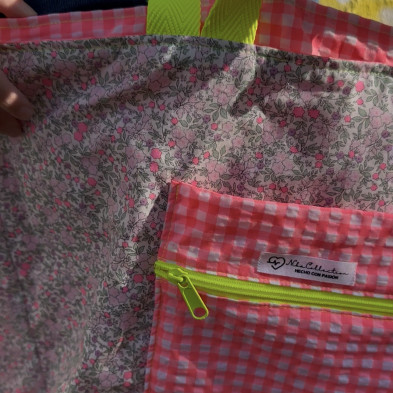 Totebag XL MARVE - rosa fluor + flor fluor - personalizable