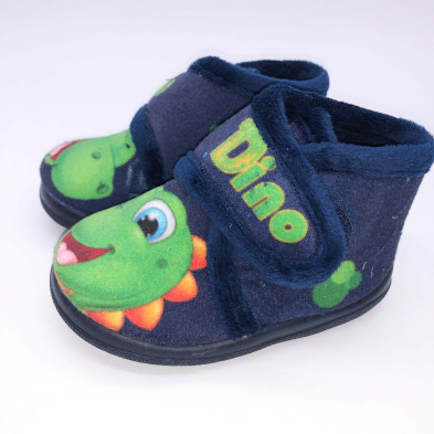 Zapatilla de casa bota velcro - "Dino" azul marino