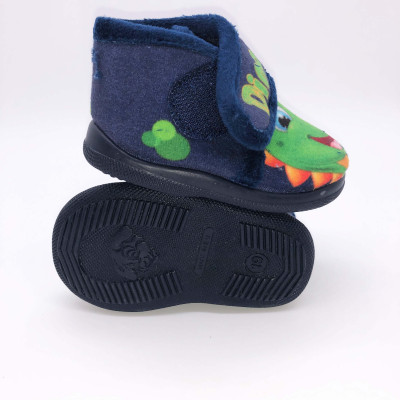 Zapatilla de casa bota velcro - "Dino" azul marino