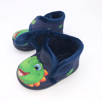 Zapatilla de casa bota velcro - "Dino" azul marino