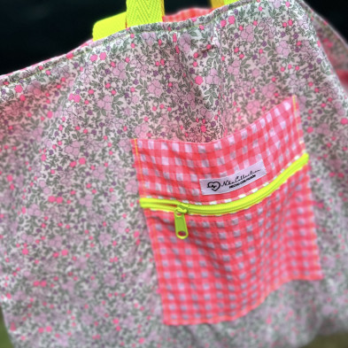Totebag XL MARVE - rosa fluor + flor fluor - personalizable