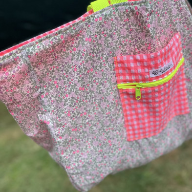 Totebag XL MARVE - rosa fluor + flor fluor - personalizable
