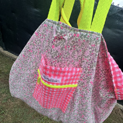 Totebag XL MARVE - rosa fluor + flor fluor - personalizable