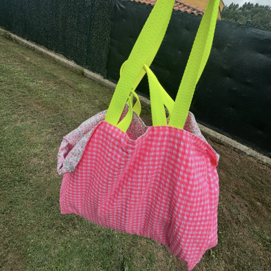 Totebag XL MARVE - rosa fluor + flor fluor - personalizable