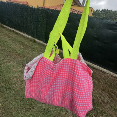 Totebag XL MARVE - rosa fluor + flor fluor - personalizable