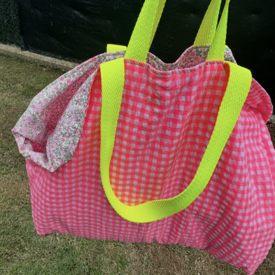 Totebag XL MARVE - rosa fluor + flor fluor - personalizable