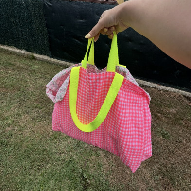 Totebag XL MARVE - rosa fluor + flor fluor - personalizable