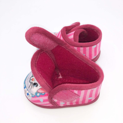 Zapatilla de casa bota velcro - "Gato" rosa