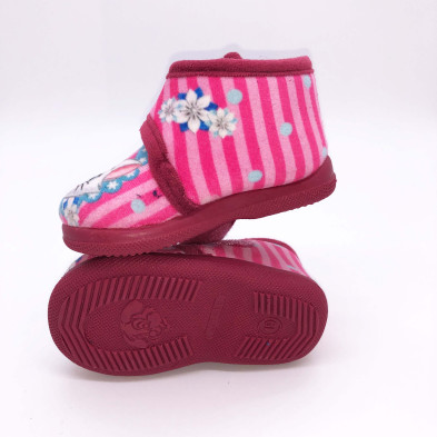 Zapatilla de casa bota velcro - "Gato" rosa