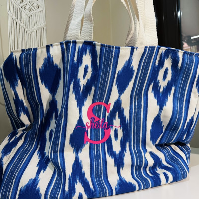 Totebag XL + neceser OCEAN resinada personalizable - azul