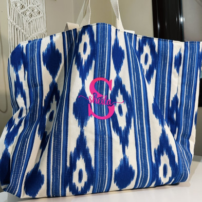 Totebag XL + neceser OCEAN resinada personalizable - azul