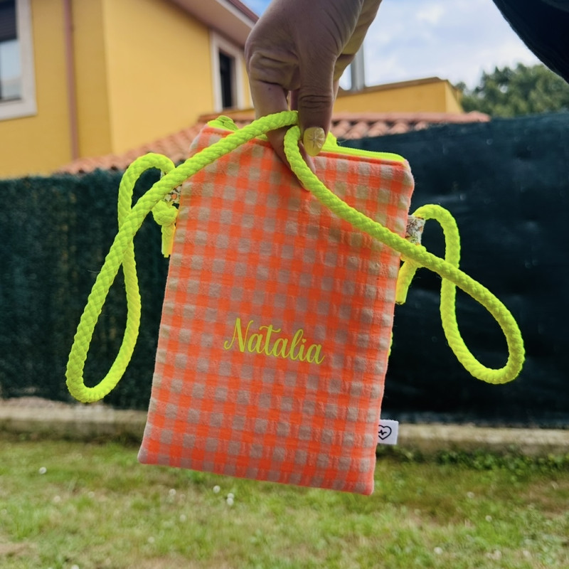Mini bolso plano MARVE vichy Naranja flúor personalizable