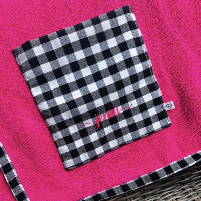 Toalla de playa - MARVE rizo rosa fucsia + vichy negro