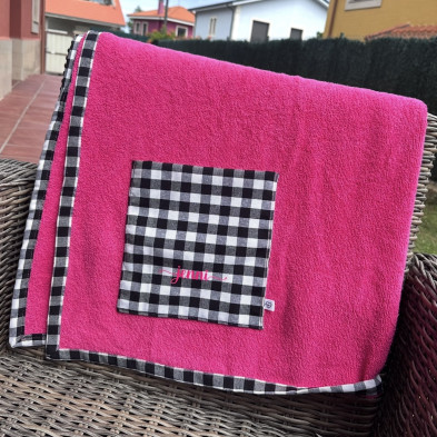 Toalla de playa - MARVE rizo rosa fucsia + vichy negro