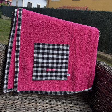 Toalla de playa - MARVE rizo rosa fucsia + vichy negro