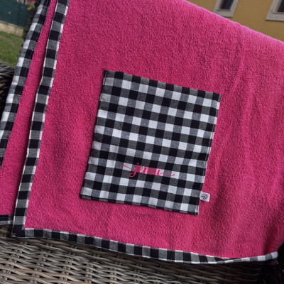 Toalla de playa - MARVE rizo rosa fucsia + vichy negro