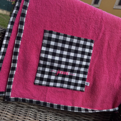 Toalla de playa - MARVE rizo rosa fucsia + vichy negro