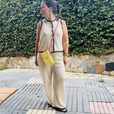 Mini bolso plano MARVE vichy Amarillo flúor - personalizable