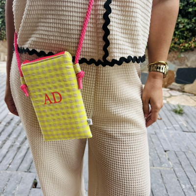 Mini bolso plano MARVE vichy Amarillo flúor - personalizable