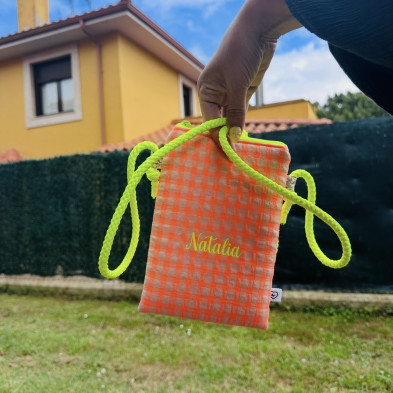 Mini bolso plano MARVE vichy Naranja flúor - personalizable