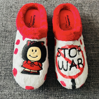 Zapatilla de casa MAFFY - Plumaflex gris y rojo
