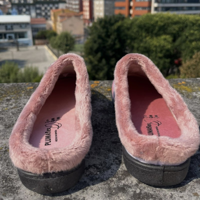 Zapatilla de casa GATITO - Plumaflex gris y rojo