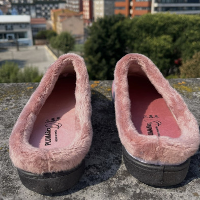 Zapatilla de casa GATITO - Plumaflex gris y rojo