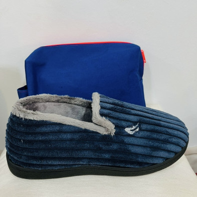 Zapatilla de casa COPETE PANA cerrada - PlumaFlex marino