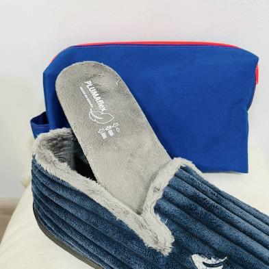 Zapatilla de casa COPETE PANA cerrada - PlumaFlex marino