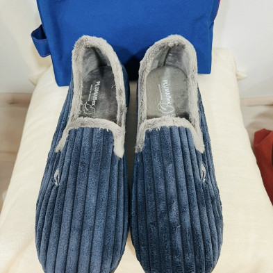Zapatilla de casa COPETE PANA cerrada - PlumaFlex marino