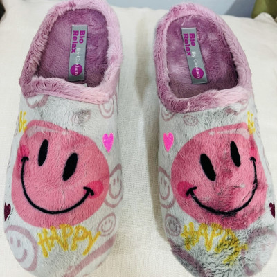 Zapatilla de casa HAPPY descalza BioRelax niebla/rosa