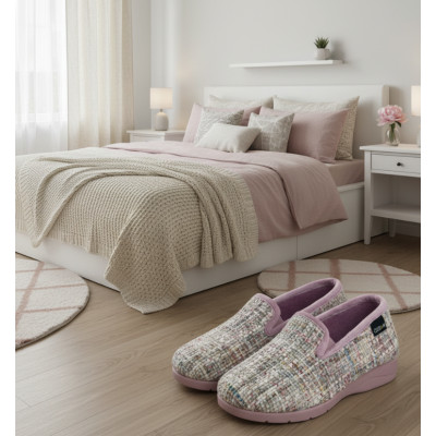 Zapatilla de casa KERCLA media cuña - rosa