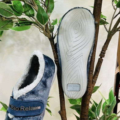 Zapatilla de casa  PIZOL cerrada velcro Biorelax - azul/gris