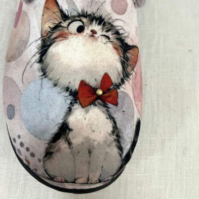 Zapatilla de casa GATITO - cerrada Plumaflex gris y rojo
