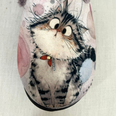 Zapatilla de casa GATITO - cerrada Plumaflex gris y rojo