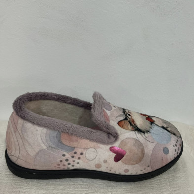 Zapatilla de casa GATITO - cerrada Plumaflex gris y rojo