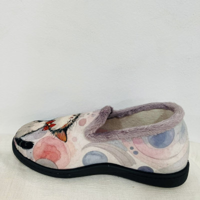 Zapatilla de casa GATITO - cerrada Plumaflex gris y rojo